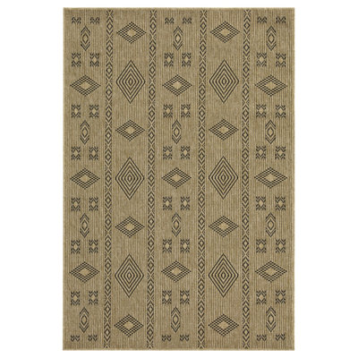 Durable Polypropylene Natural & Black Area Rug For Indoor & Outdoor Entryways, Pet-friendly Flatweave Design
