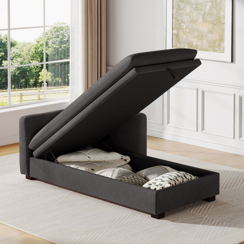  34.65’’ Upholstered Chaise Lounge Sofa Chair with Hidden Storage, Dark Gray