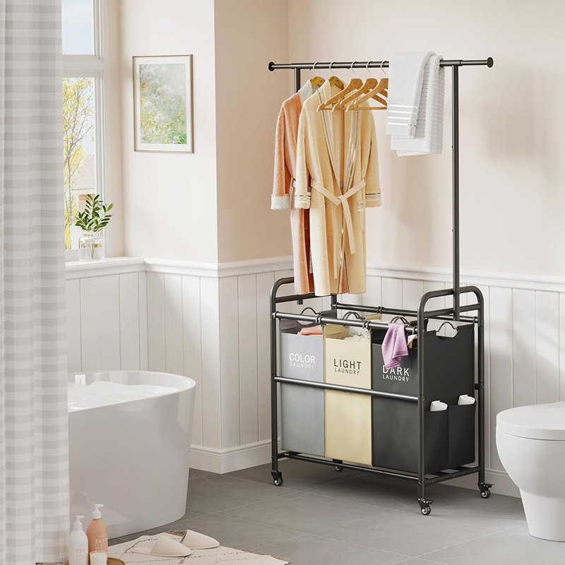 Laundry Sorter Cart With Hanging Clothes Rack, 3 Butler ...
