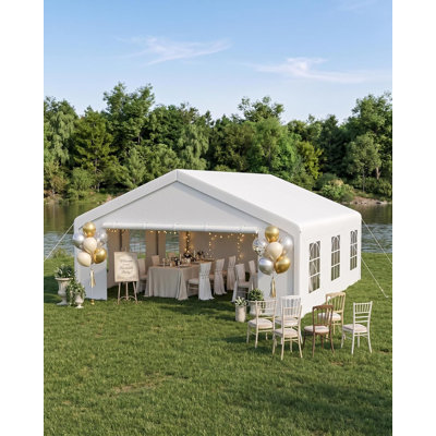 Heavy Duty Party Tent – Galvanized Steel Frame Canopy with Mesh & PE Roll-Up Doors, Removable Sidewalls for Weddings, Events, Carport