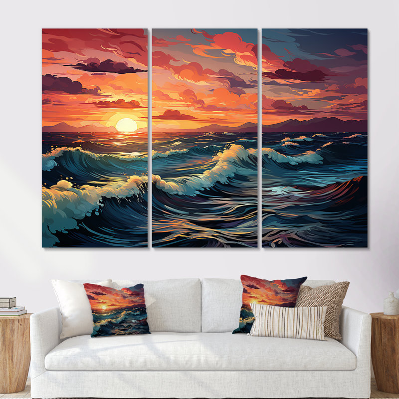 Rainbow Beach Sunset II - Ensemble de décoration murale océan, Toile tendue, H 40 po x l 60 po x P 1 po