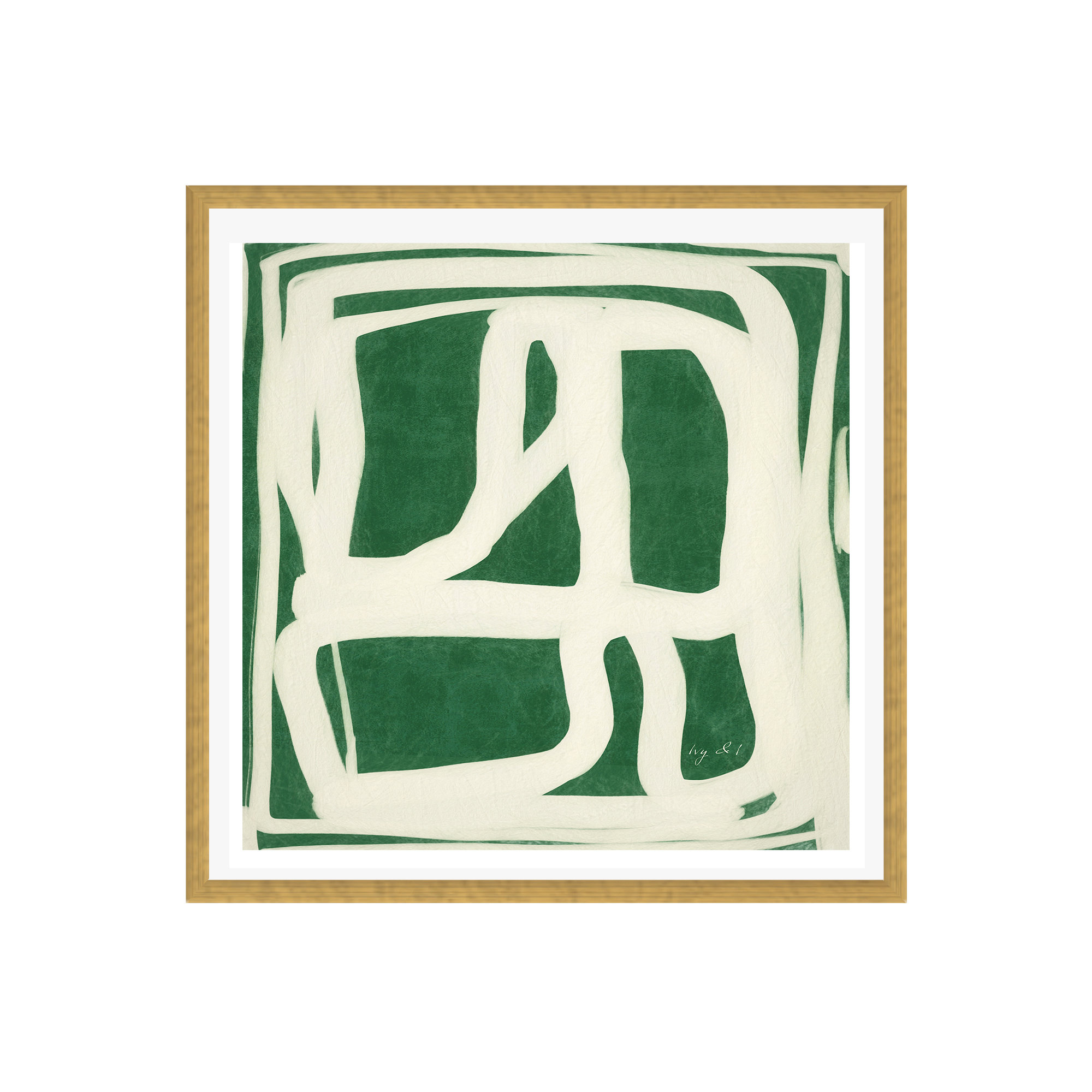 Green White Movement by Ivy&I, Gold Framed Paper, 30" H x 30" W x 0.75" D, Yes