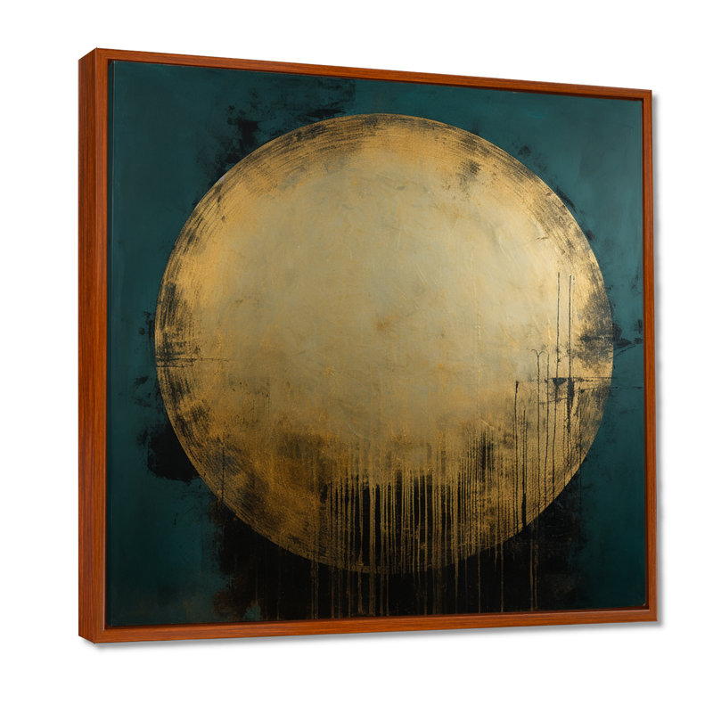 Décoration murale géométrique sarcelle, cercle doré et pleine lune, H 30 po x l 30 po x P 1 po