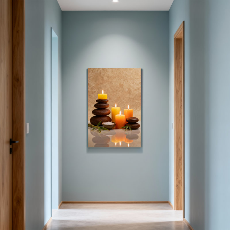Bath and Laundry Candles Stones Leaves Salt Bowl Reflection Peaceful Ambiance, H 24 po x l 16 po