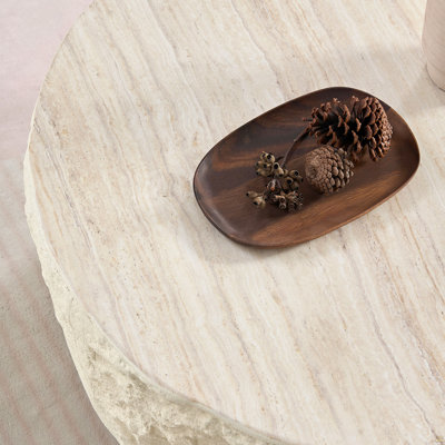 Table basse ronde de 35,43 po en fibre de verre ronde pour le salon, table en imitation pierre devant le canapé, table basse au design moderne pour bureau, appartement, sans assemblage