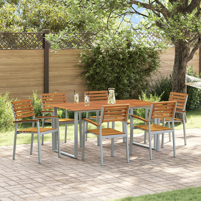 7 Piece Garden Dining Set Metal, 75cm H x 160cm W x 80cm D