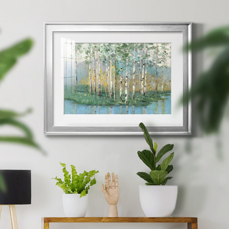 Birch Reflections Revisité - Peinture encadrée, Cadre argenté, H 22,5 po x l 30,5 po x P 1,5 po