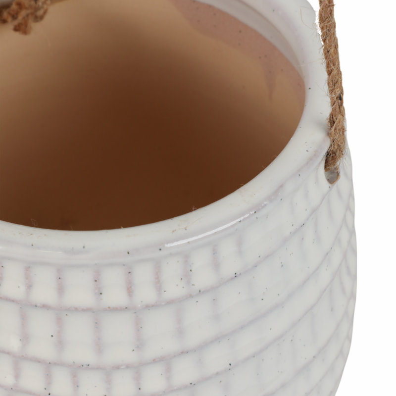 Rosaria Ceramic Hanging Planter, Beige, 6" H x 7" W x 7" D