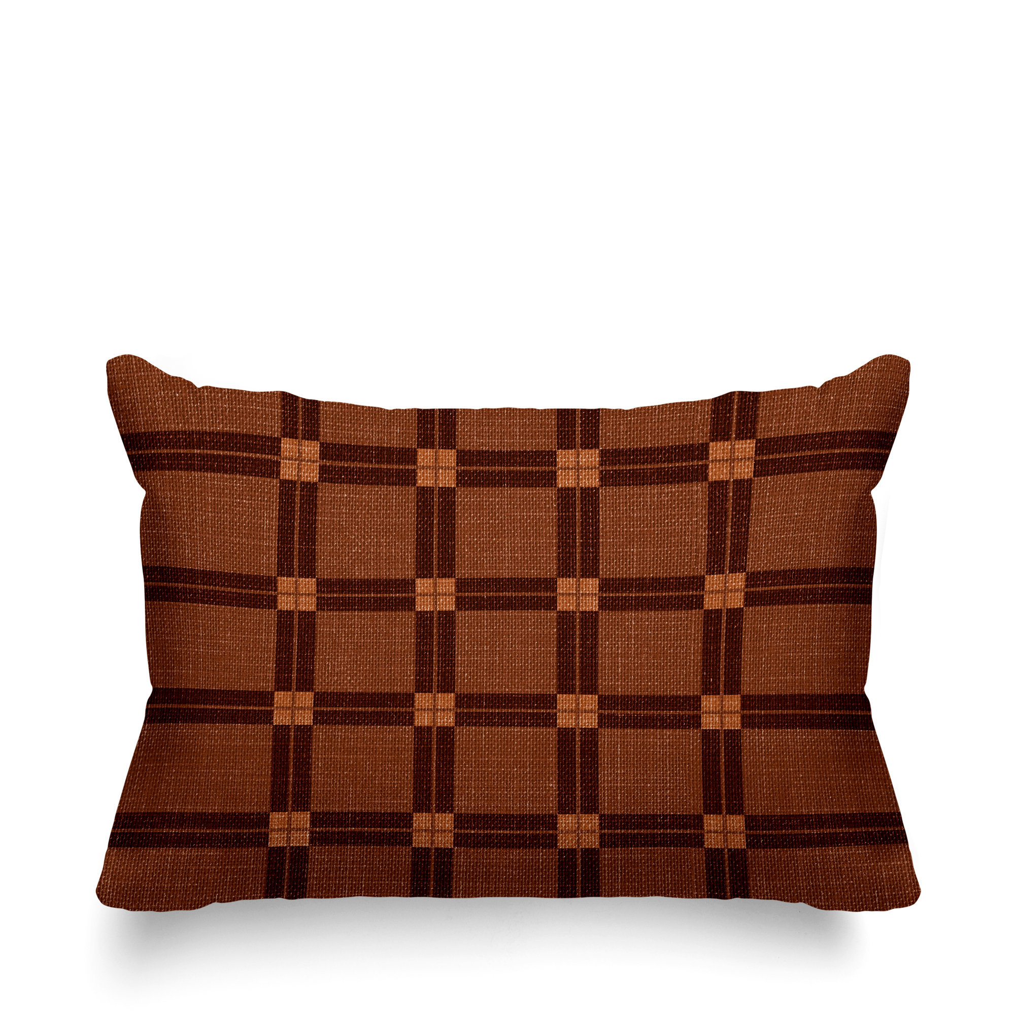 Plaid Indoor/Outdoor Lumbar Throw Pillow, 18"H x 25"W, Burnt Orange