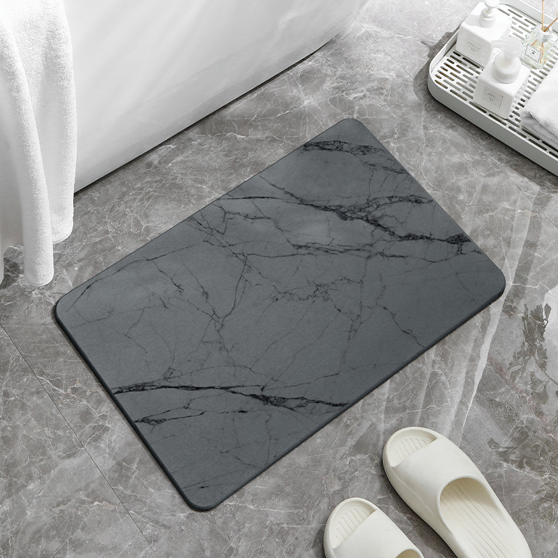 Gray Hard Diatomite Quick-Dry Stone Bath Mat - 24" X 15" with Irregular Lines, Gray Marble