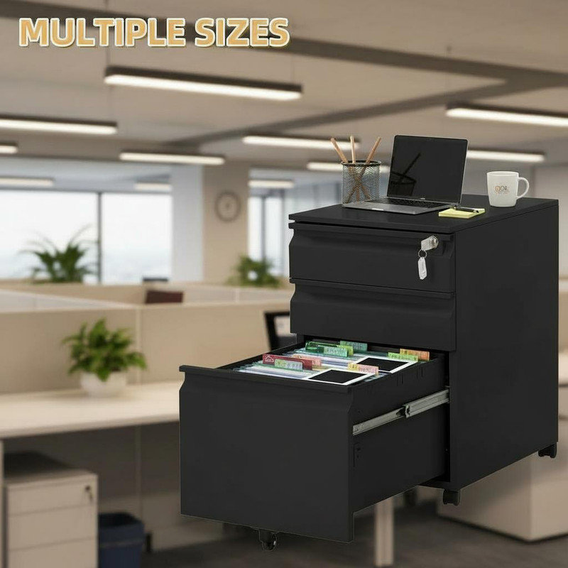 38.9cm Wide 3 -Drawer Steel File Cabinet, Black