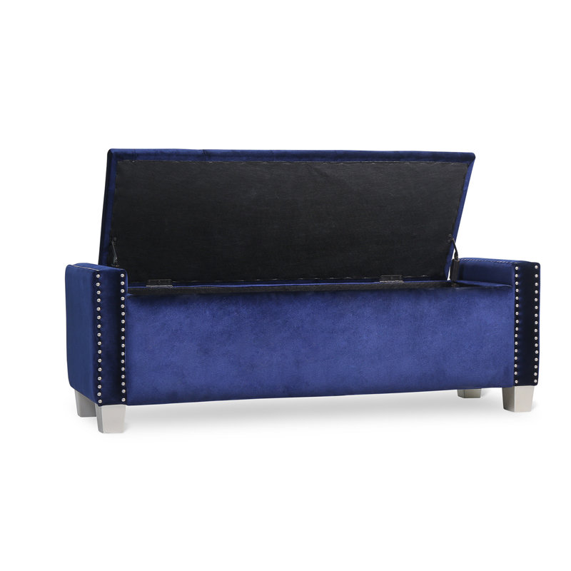 Chuichu Velvet Upholstered Storage Bench, Blue