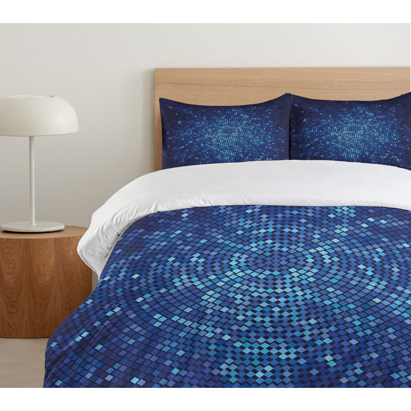 Pale Blue and Navy Geometric Queen Duvet Cover Set