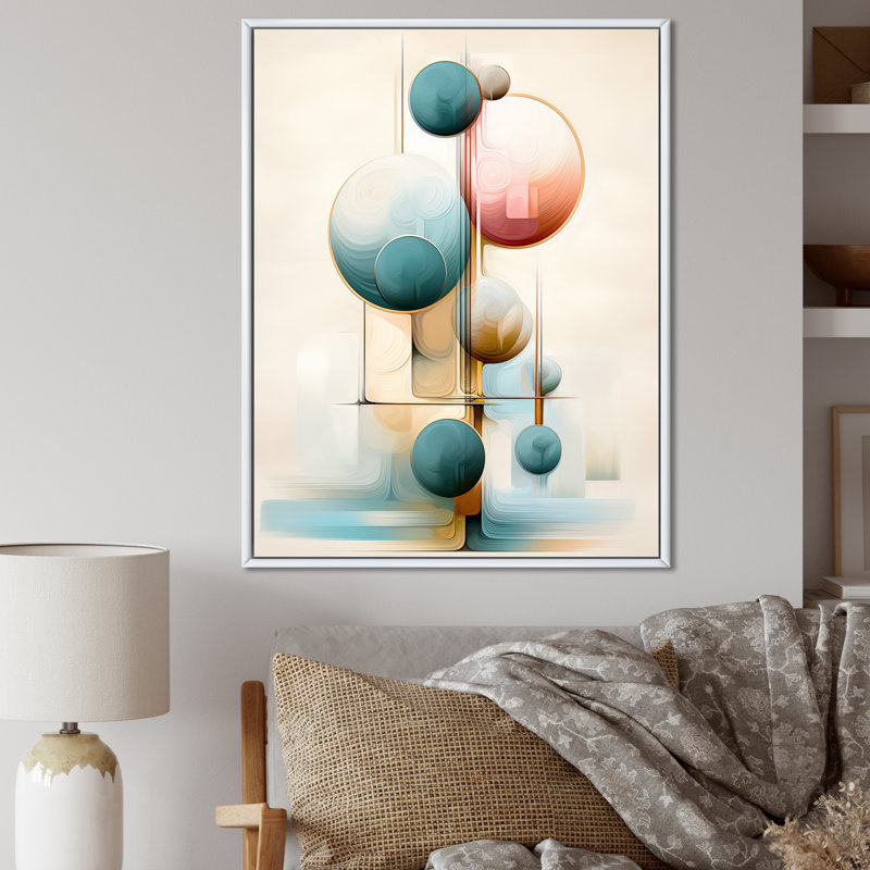Fusion circulaire dans des tons de bleu rétro I - impressions d'art géométriques modernes, H 44 po x l 34 po