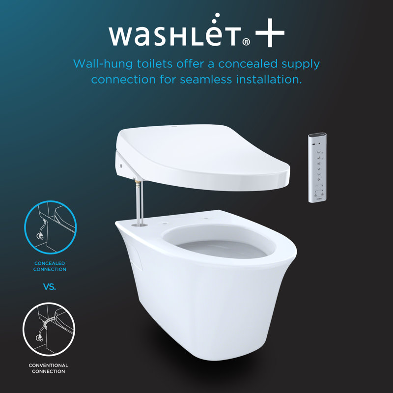 Toilette allongée murale TOTO® WASHLET® + EP et siège de bidet WASHLET C5 et système de réservoir à double chasse encastré 0,9 et 1,28 GPF DuoFit®, argent mat