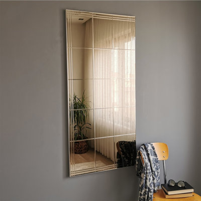 Stylish Silver Wall Mirror, 24.4 x 51.2 inches | 100% MDF Frame, Adjustable Horizontally & Vertically | Modern Geometric Design, Perfect for Home Decor & Entryways, Easy Wall Mounting, Assembled for Your Convenience
