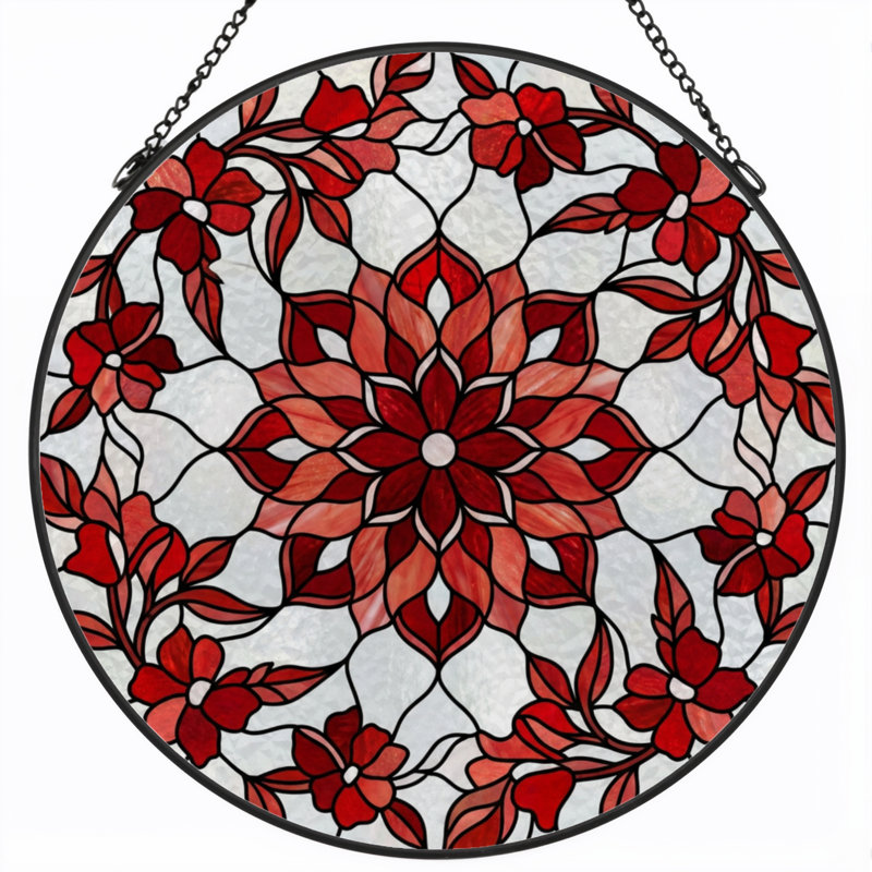 Vitrail de vitrail à motif floral H 7,8 po