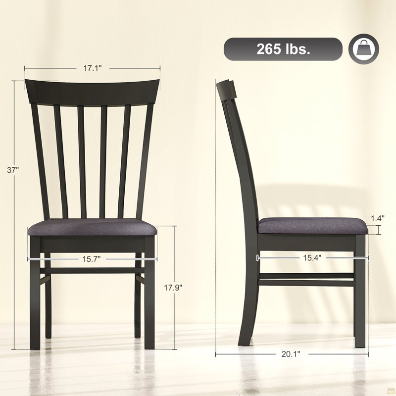 Chaises de cuisine rembourrées, ensemble de 2 chaises de salle à manger en bois, Gris, Noir