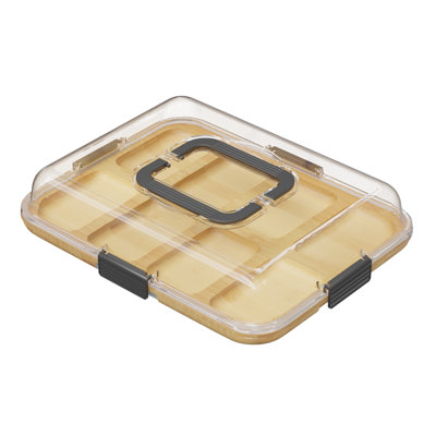 Charcuterie Board with Clear Lid, Portable Bamboo Serving Tray with Handles, 8 Compartments, Travel Cheese Cutting Board for Picnics, Housewarming Gift