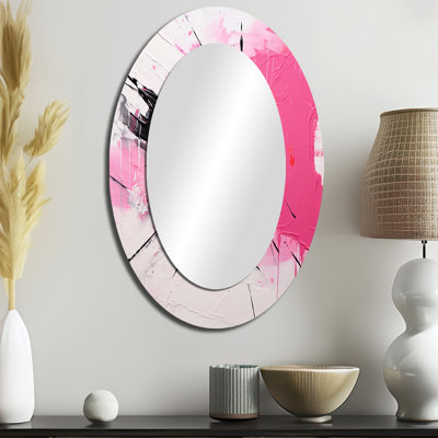Or et mauve abstrait Fusion II - Miroir décoratif floral ovale sur métal