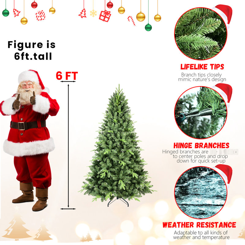 Arbre de Noël classique de 4 pi avec 636 pointes en PE +, branches de mise en valeur du stress, support en métal solide pour les décorations Décorations saisonnières traditionnelles à base tombante automatique de 4 pieds