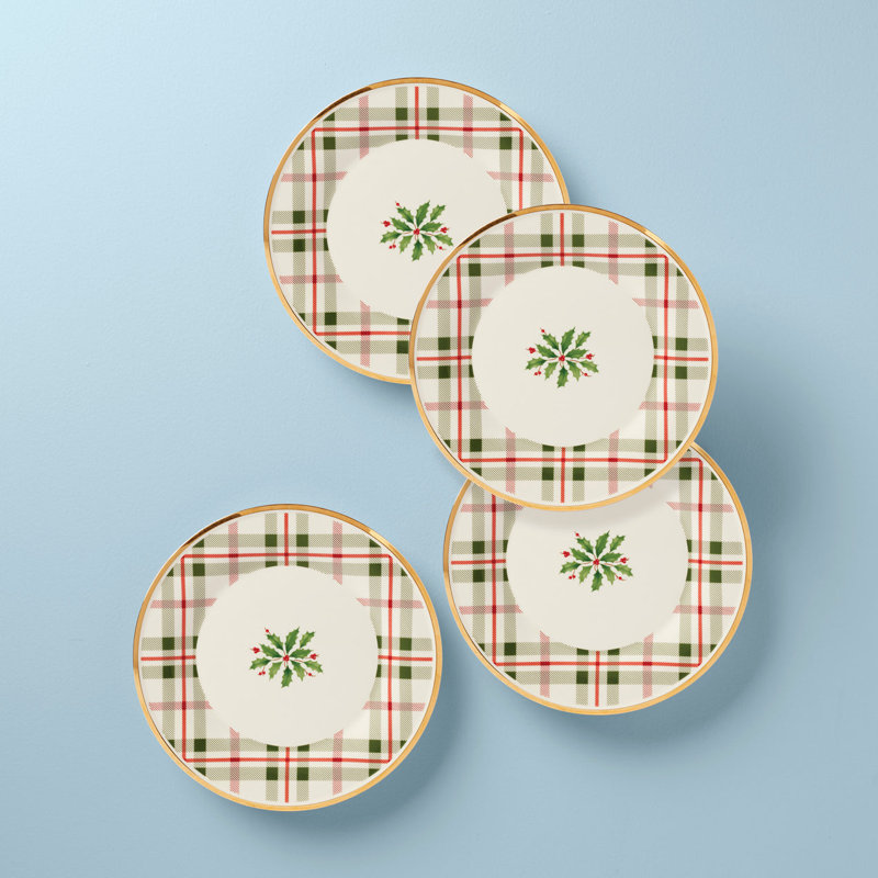 Assiettes décoratives Holiday à carreaux, ensemble de 4
