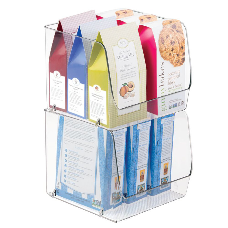 iDesign Stackable Open-Front Storage Bins for Kitchen and Pantry Organization - Set of 2 - Clear
