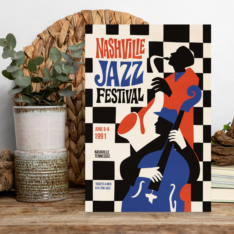Jazz Festival Musicians Bold Colorful Retro Architecture Wall Art Print by Patryk Krygowski - Wrapped Canvas Print