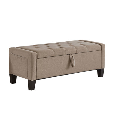Upholstered Storage Ottoman Bench With Safety Hinge, 350 Lbs Weight Capacity, Spacious Interior Compartment, Button-Tufted Lid, And Sturdy Wood Frame For Living Room Or Bedroom.