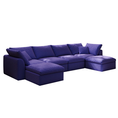 137.8" W 6 - Piece U Shape Upholstered Sectional Sofa Oversized 6-Seater Modular Sofa With Ottomans