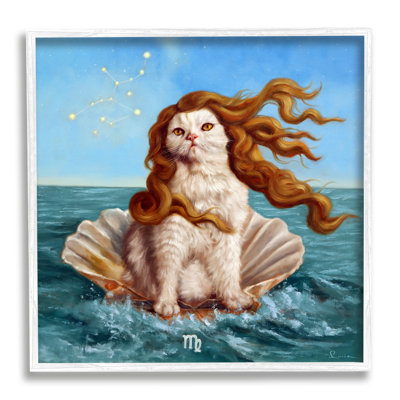 Chat, océan, coquillage, scorpion, symbole astrologique, constellation par Lucia Heffernan - peinture sur toile à cadre flottant