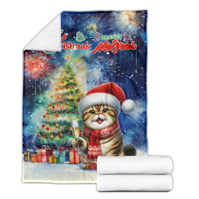 Joyeux Noël et Bonne Année ! Couverture polaire douce et chaude pour chatons et chats exotiques à poil court, idéale pour les fêtes de fin d'année 2026. Cadeau parfait pour les amoureux des chats et les propriétaires de chatons. Dimensions : 152 x 203 cm. Un sac fourre-tout en toile avec un chapeau de Noël pour chat est offert.