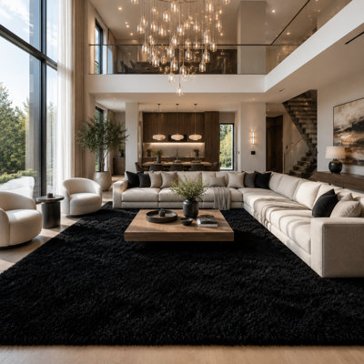 Tapis noir moelleux à poils longs Ebern Designs