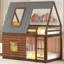 Lit superposé simple en bois avec toit, échelle et 2 fenêtres, chêne et gris fumé