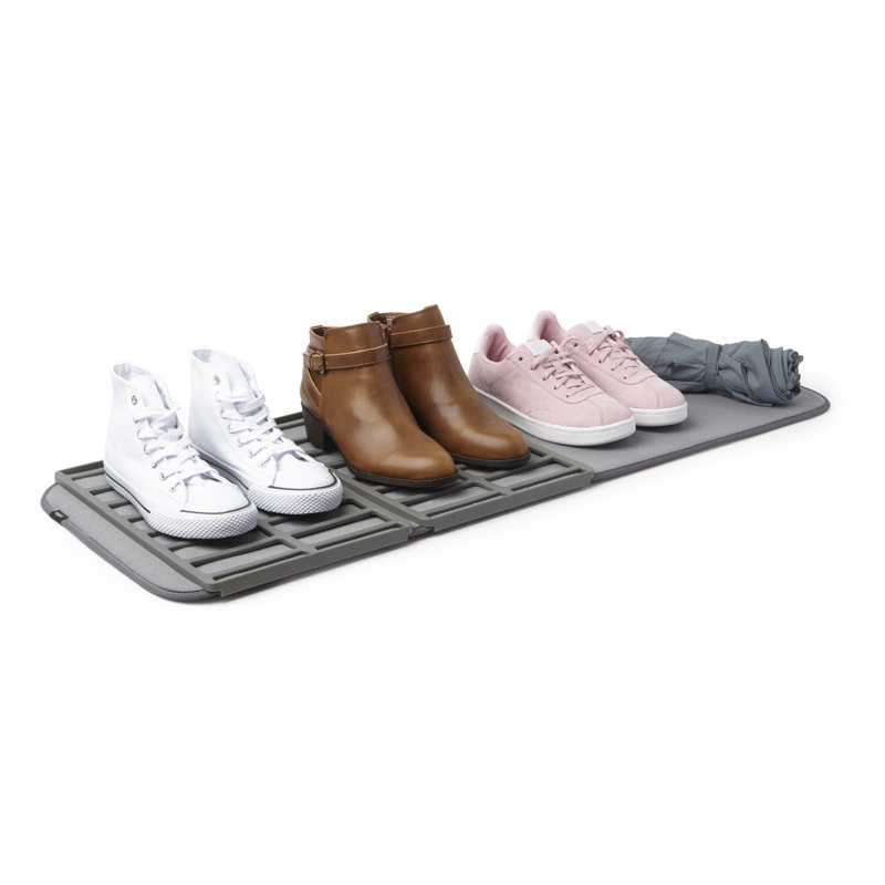 Compact Charcoal Gray Shoe Drying Rack with Ultra-Absorbent Mat