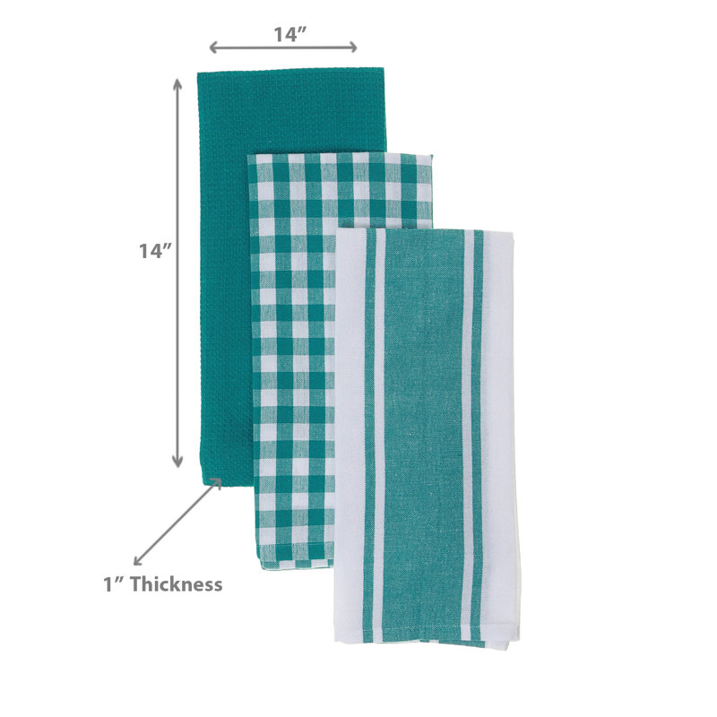 Ensemble de 3 torchons à carreaux bleu sarcelle, Bleu sarcelle