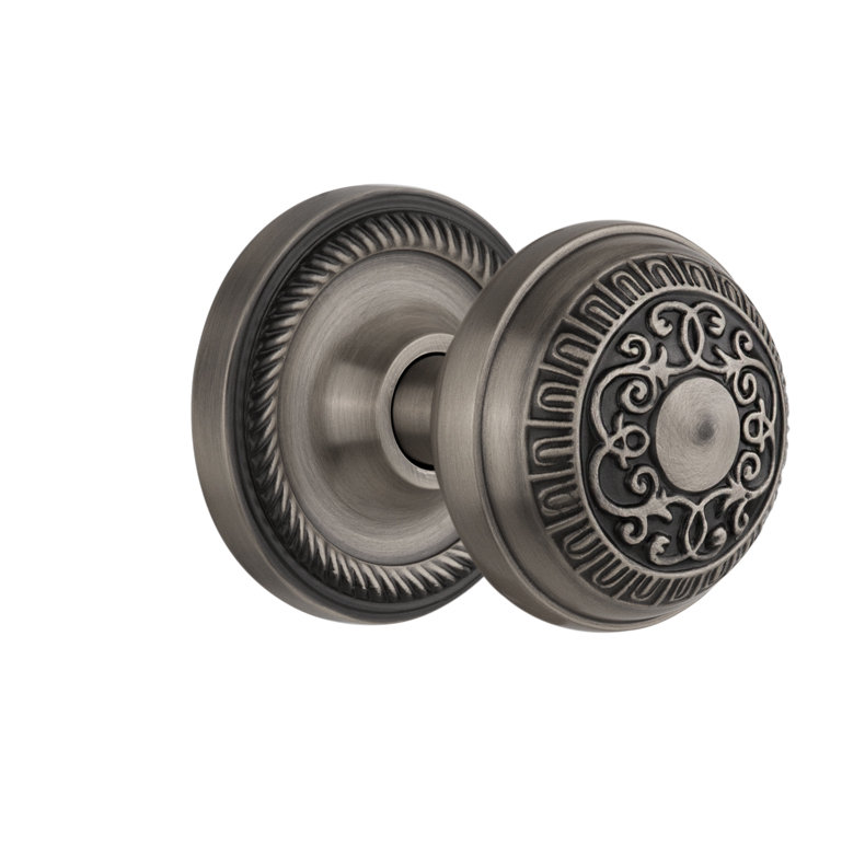 Rosette en corde avec bouton de porte œuf et fléchettes, Étain antique, 2 3/4 po