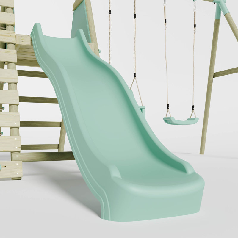Mercia Wooden Round Pole Single Swing & Baby Seat Swing With Climbing Wall & Slide