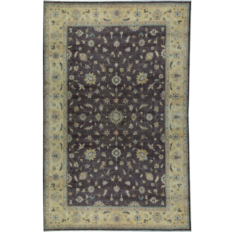 Tapis bleu et beige noué à la main de haute qualité