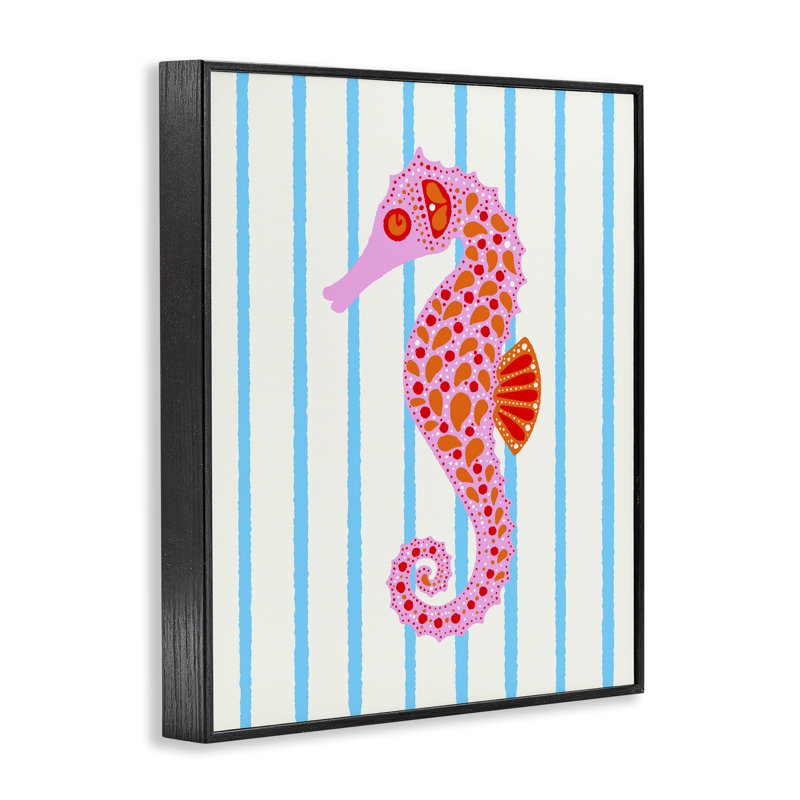 Hippocampe Boho sur rayures, estampe numérique, design par Indira Prieto | IndySign, H 14 po x l 11 po