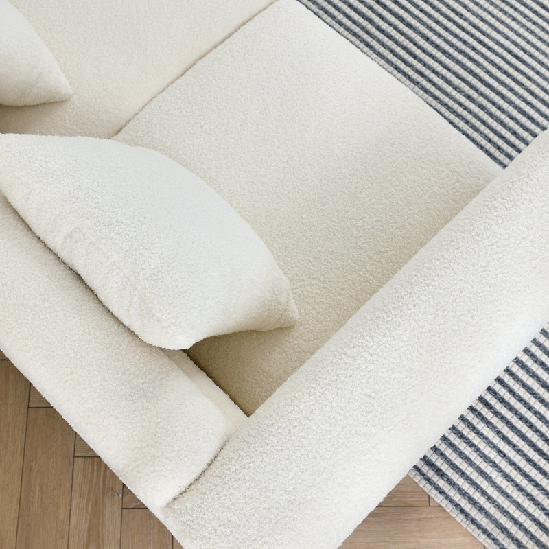 60 pouces 2 places, assise moelleuse et profonde, blanc, avec coussins, profilé moderne pour espace de vie principal confortable, moderne, bois et métal