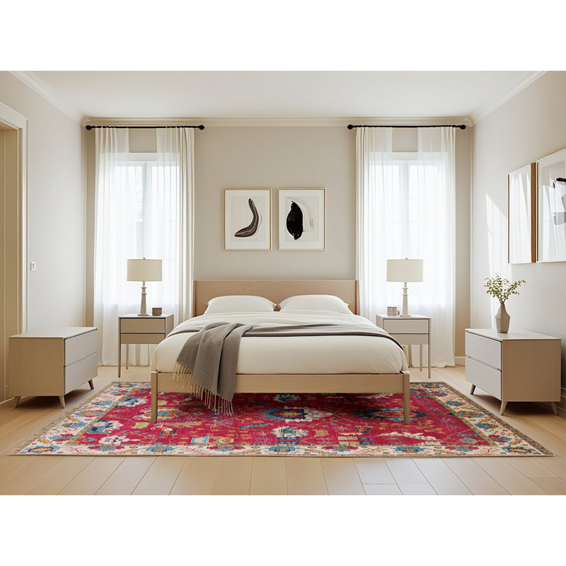 Tapis à motif oriental rose, Rectangle 5 pi x 8 pi