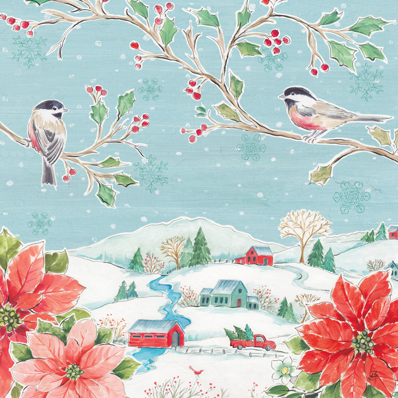 Country Poinsettias V, H 12 po x l 12 po, Non, Toile encadrée noire