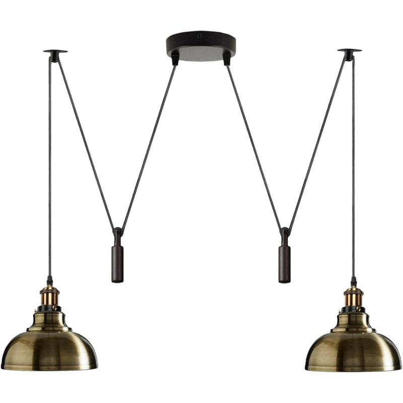 2 - Light Dome Pendant, Green Brass