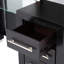 Tabouret de meuble-lavabo moderne noir, bois massif, 5 tiroirs et plus, plateau en verre, miroir à DEL, assemblage et finition contemporains simples, pin / fabrication, glissières à roulement, puissance, miroir pleine grandeur à commande tactile