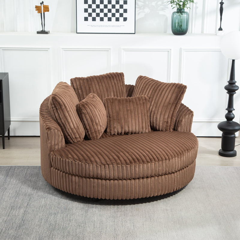 Fauteuil demi-tonneau rembourré avec housse, Fausse fourrure brune