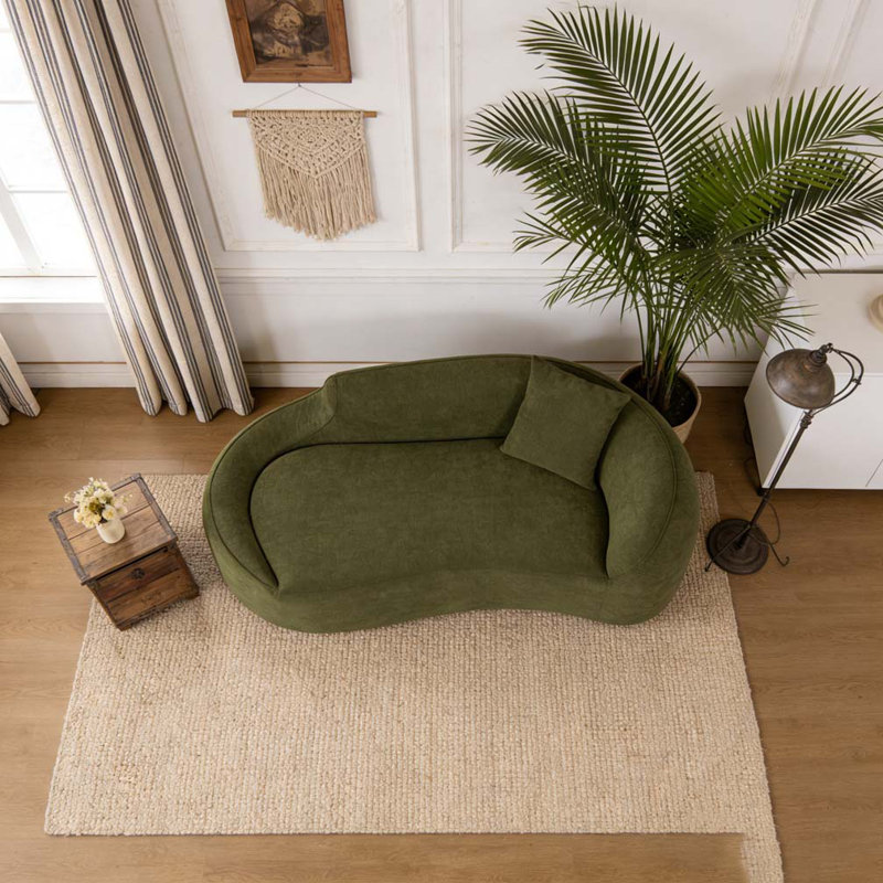 Modern Chenille Loveseat Couch with Deep Seat Sofa Bed with 1 Pillow, Green