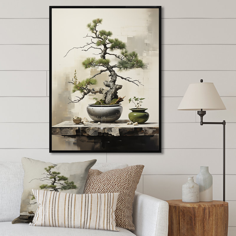 Art zen miniature Bonzai II, Cadre flottant noir, H 40 po x l 30 po x P 1,5 po