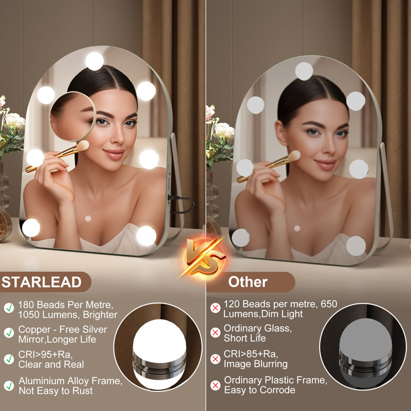 Miroir Hollywood avec 7 ampoules, miroir de coiffeuse de table, support en métal blanc, loupe 10X