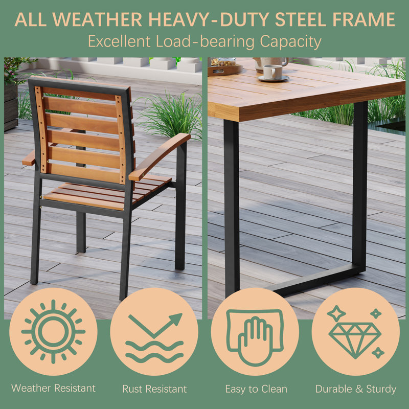 Patio Dining Set With Solid Wood Table Top